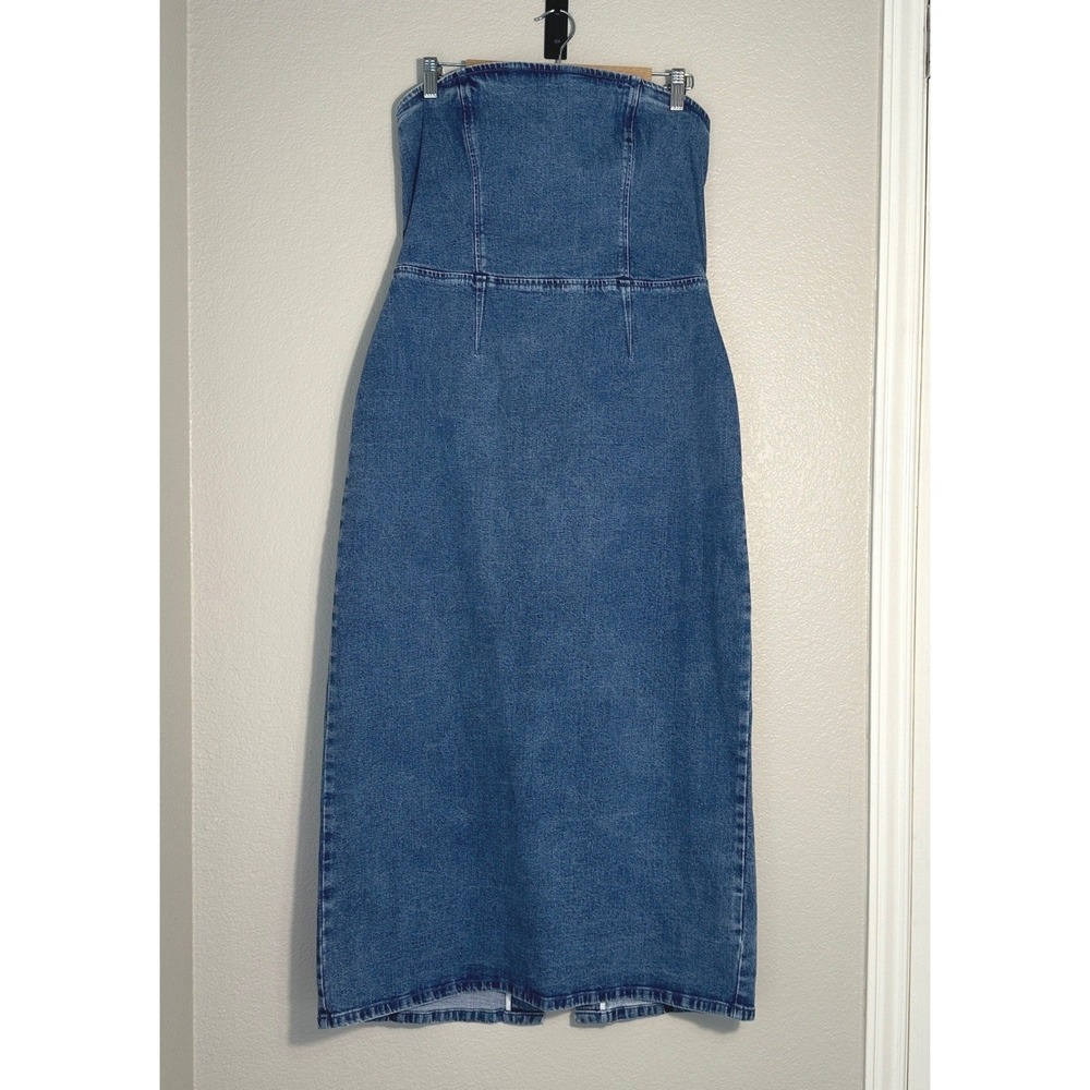 Abercrombie & Fitch Strapless Denim Midi Dress Large Stretch Bodycon Corset NWT - Picture 3 of 13